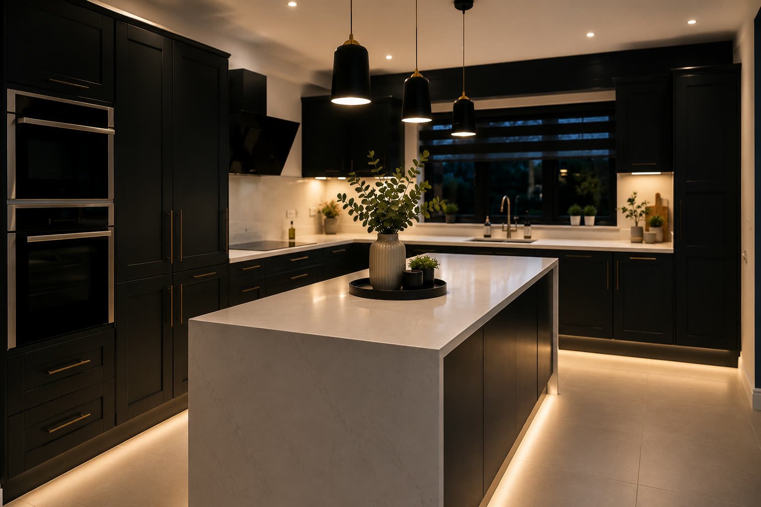 Finished dark shaker kitchen with island